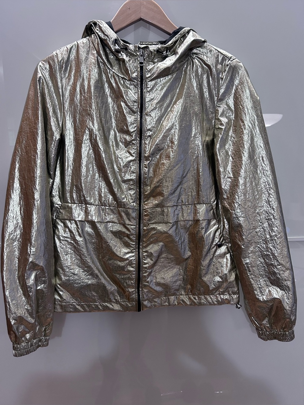 ONLY Metallic Gold Hooded Windbreaker Jacket